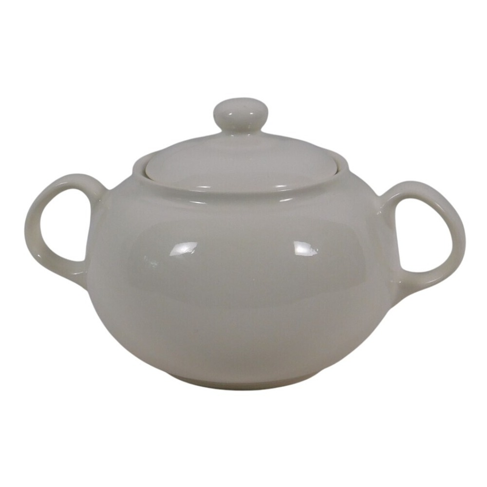 Vintage Made in England White Ceramic Sugar Bowl w/ Lid & Handles Kitchen EHG43